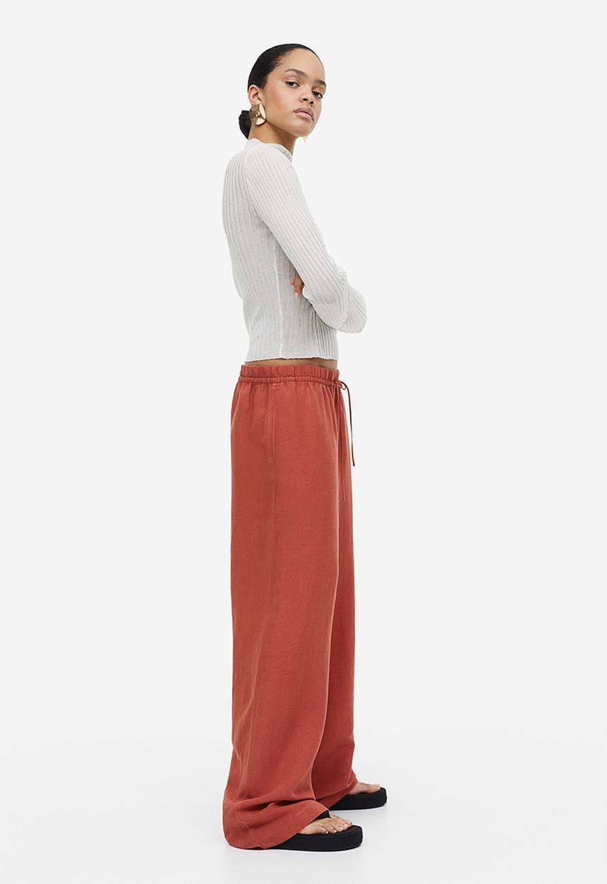 H&M - Linen-blend pull-on trousers - brick red 