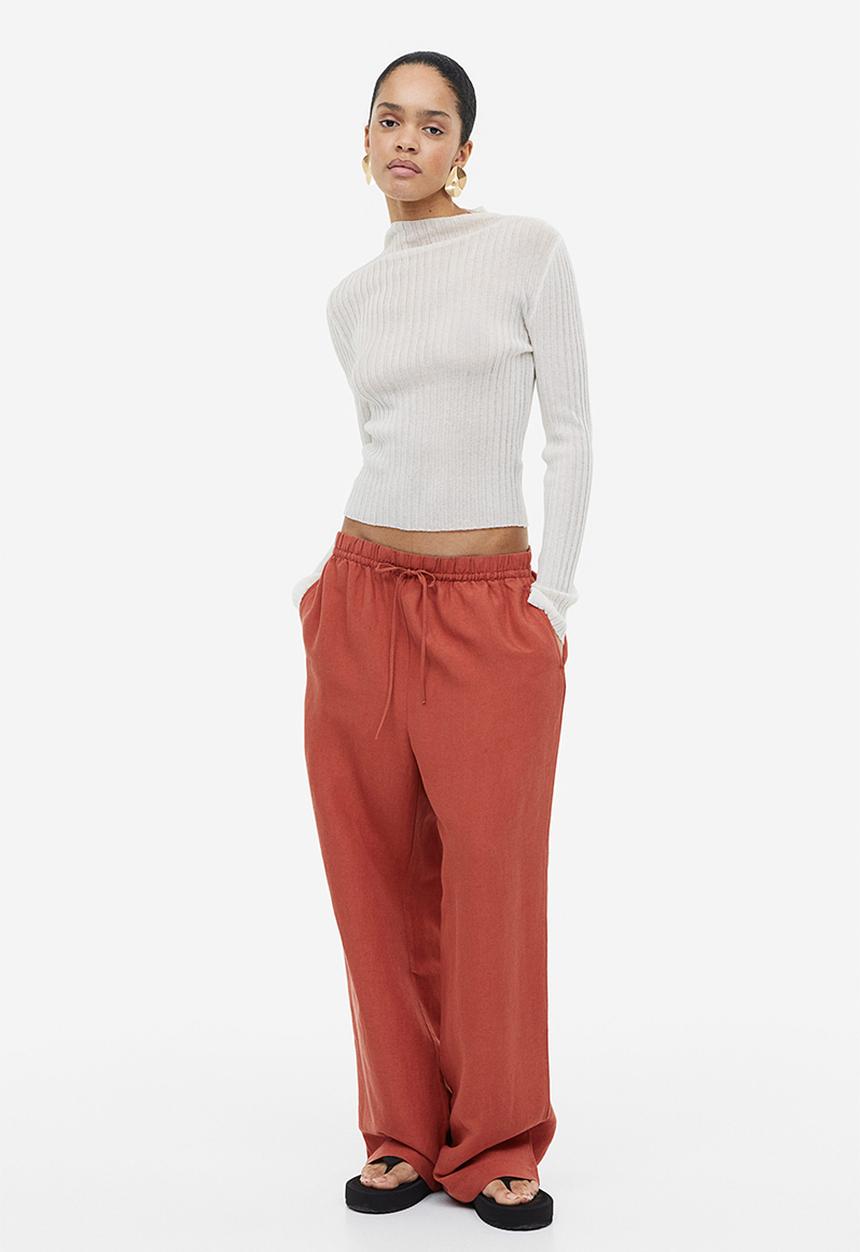 H&M - Linen-blend pull-on trousers - brick red 
