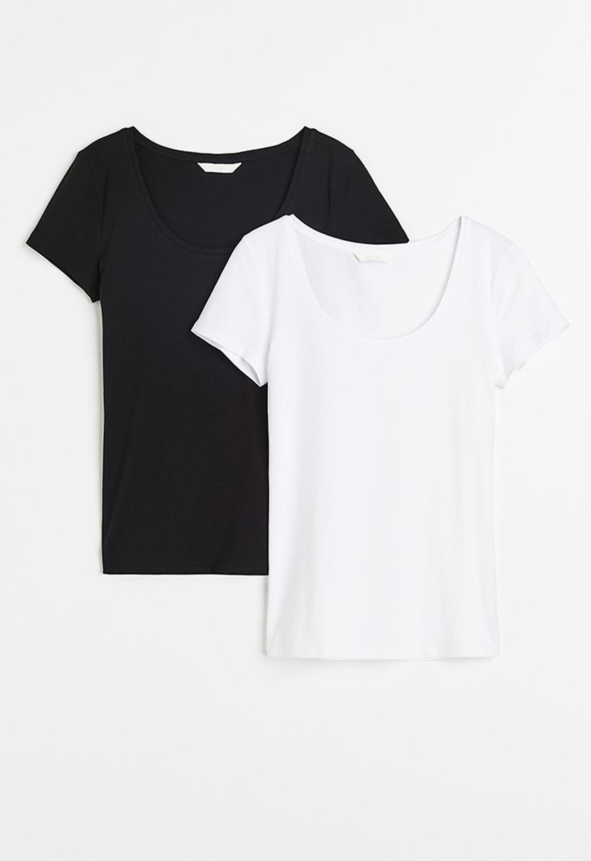 H&M - 2 Pack jersey tops - black & white 