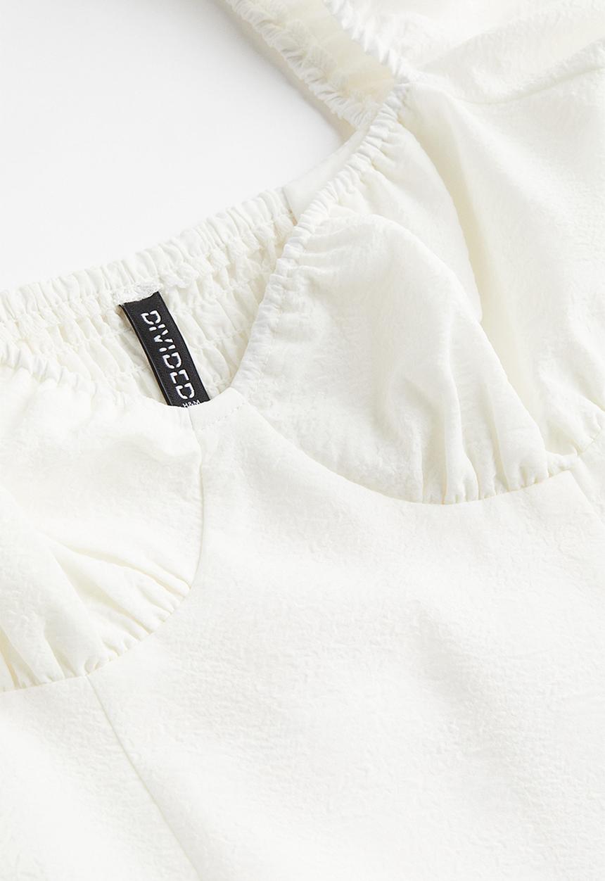H&M - Puff-sleeved crêpe dress - cream 