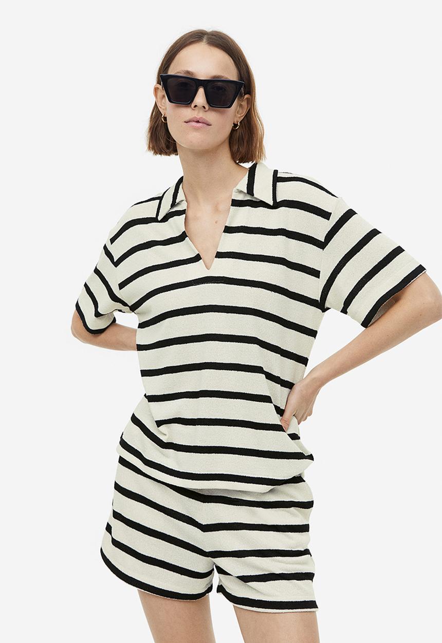 H&M - Collared top - cream striped