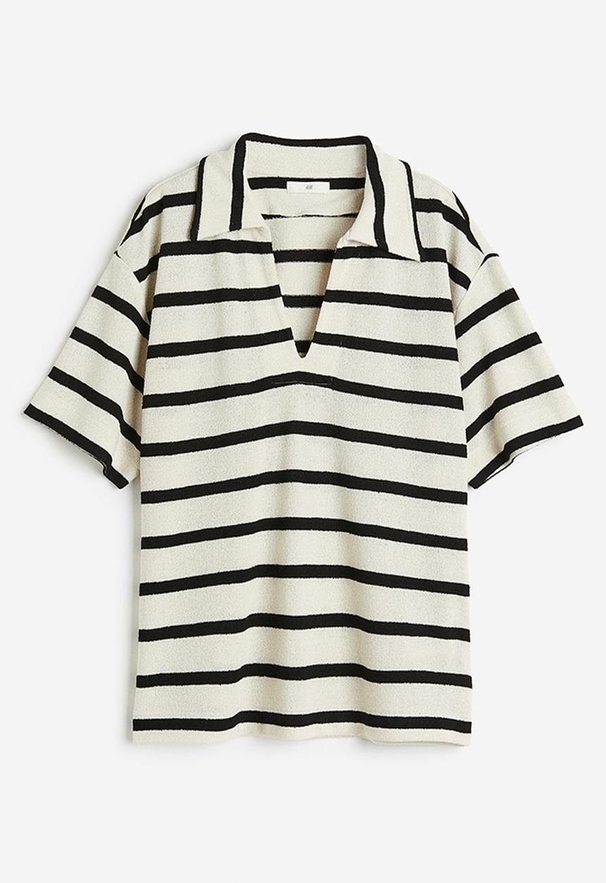 H&M - Collared top - cream striped
