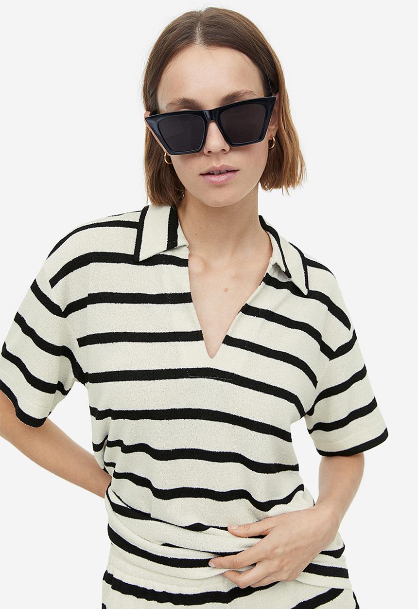 H&M - Collared top - cream striped