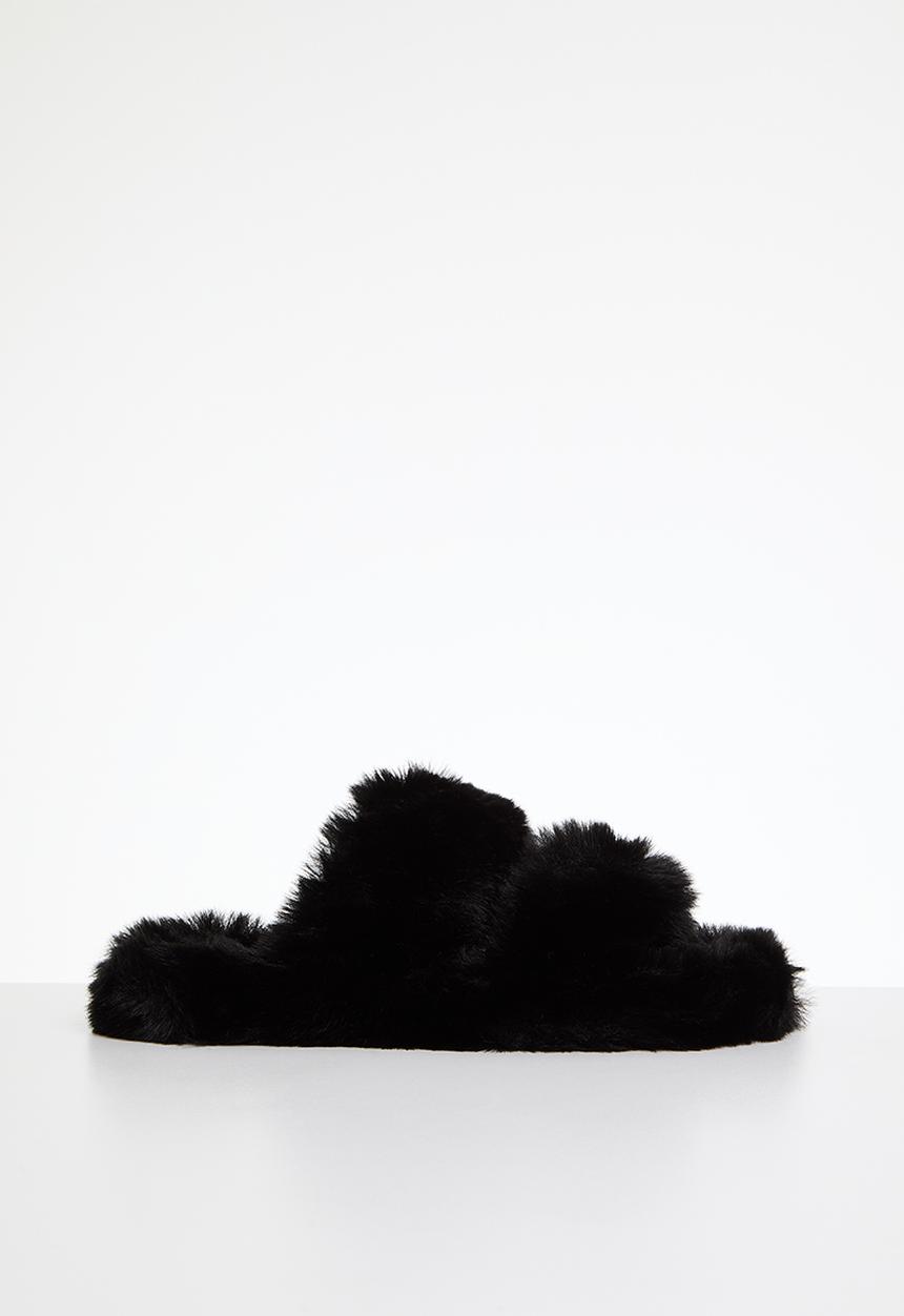 Pop Candy - Faux fur slippers - black