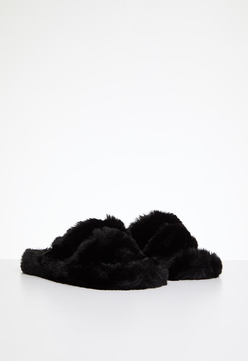 Pop Candy - Faux fur slippers - black
