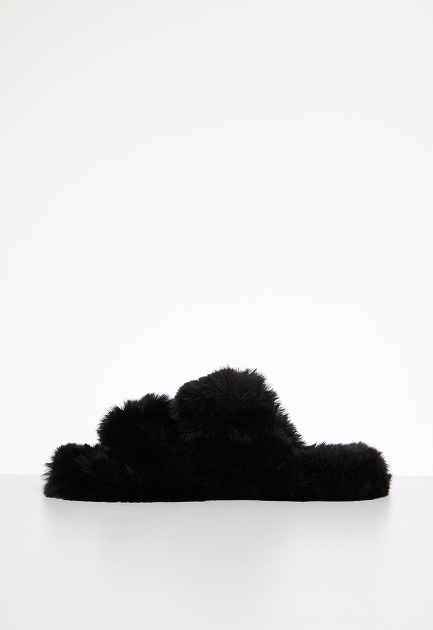 Pop Candy - Faux fur slippers - black