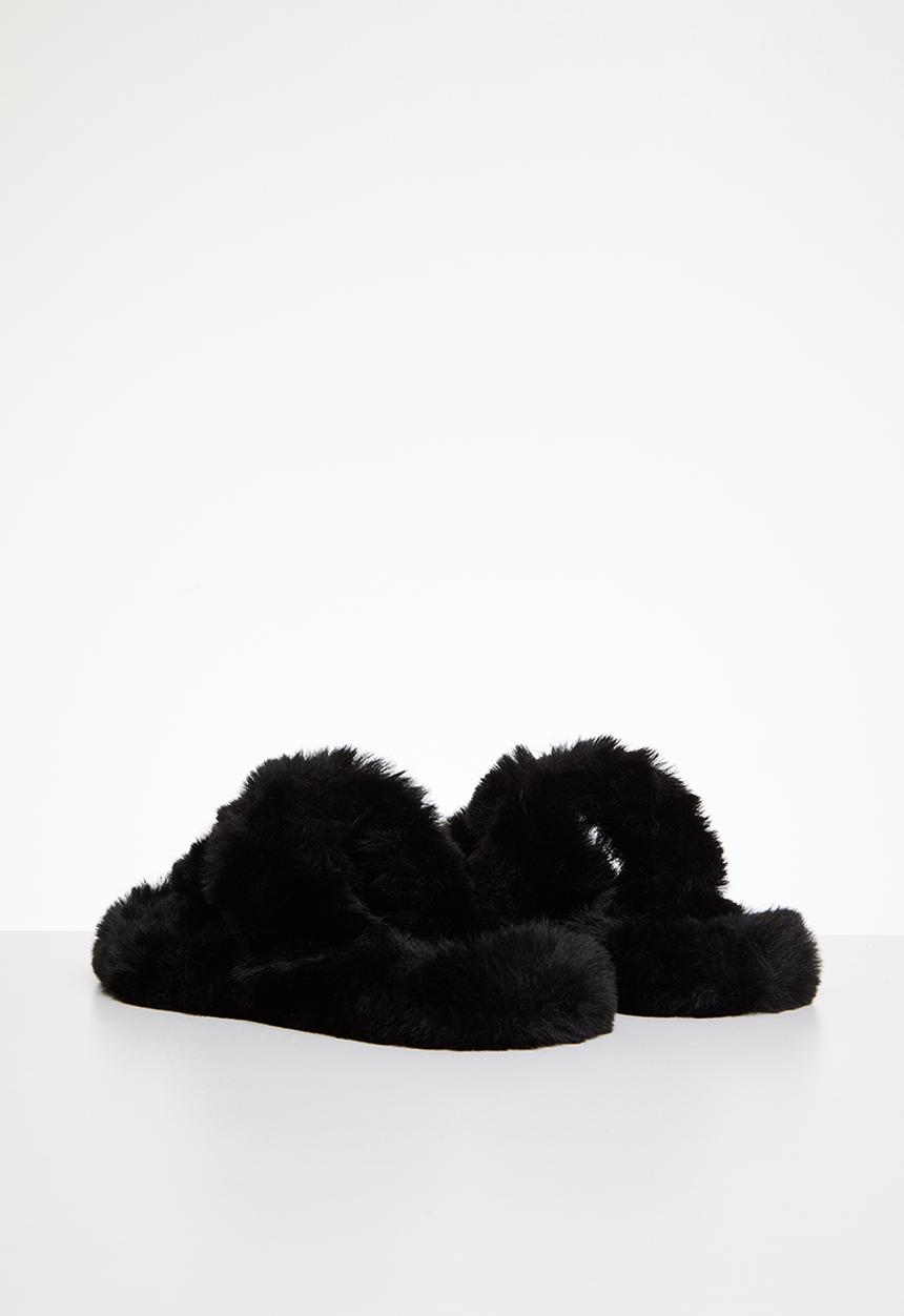 Pop Candy - Faux fur slippers - black