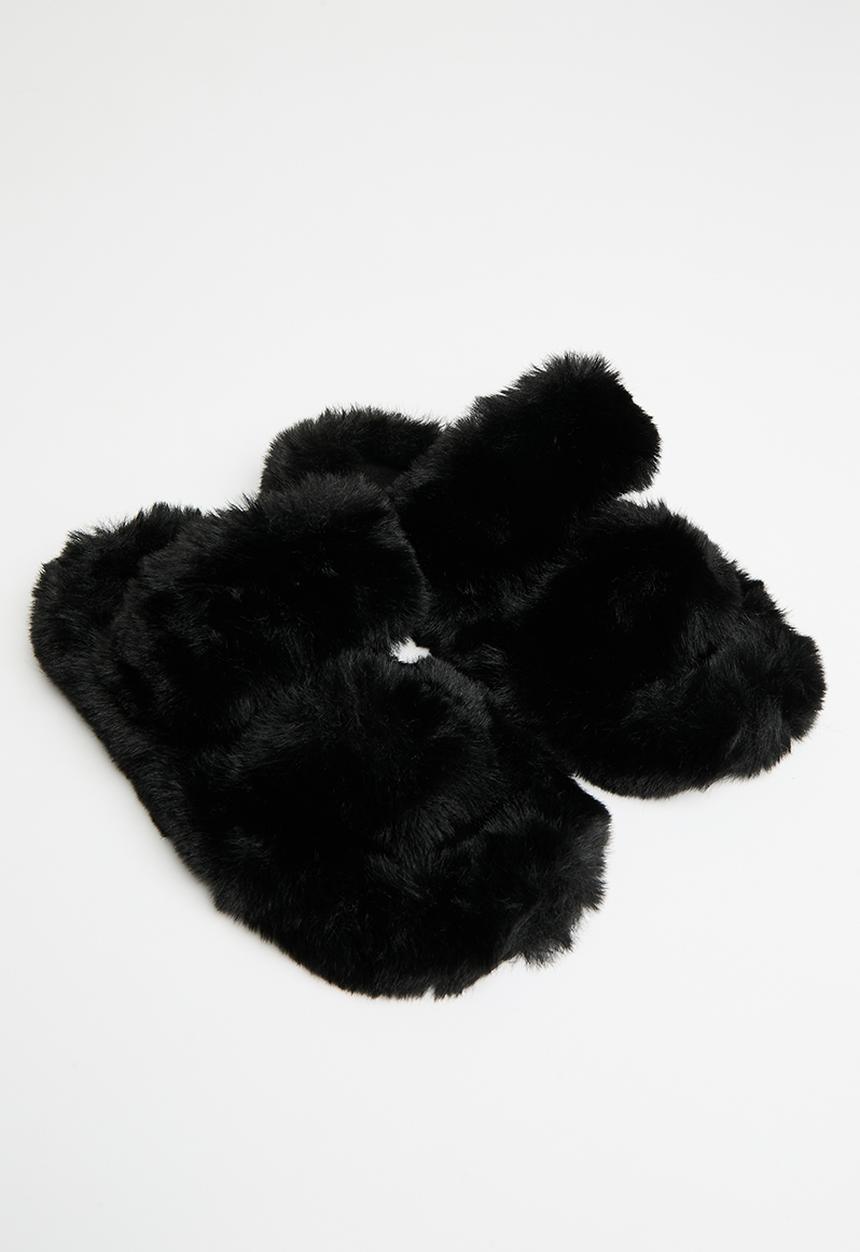 Pop Candy - Faux fur slippers - black