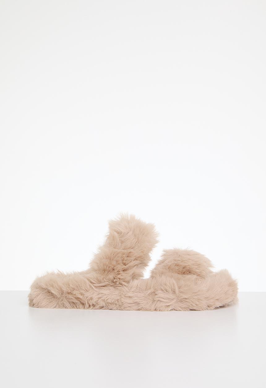 Pop Candy - Faux fur slippers - beige
