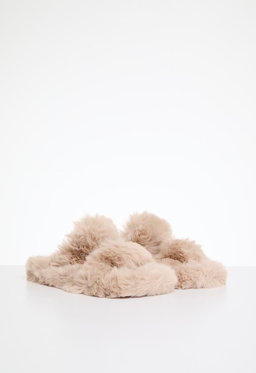 Pop Candy - Faux fur slippers - beige
