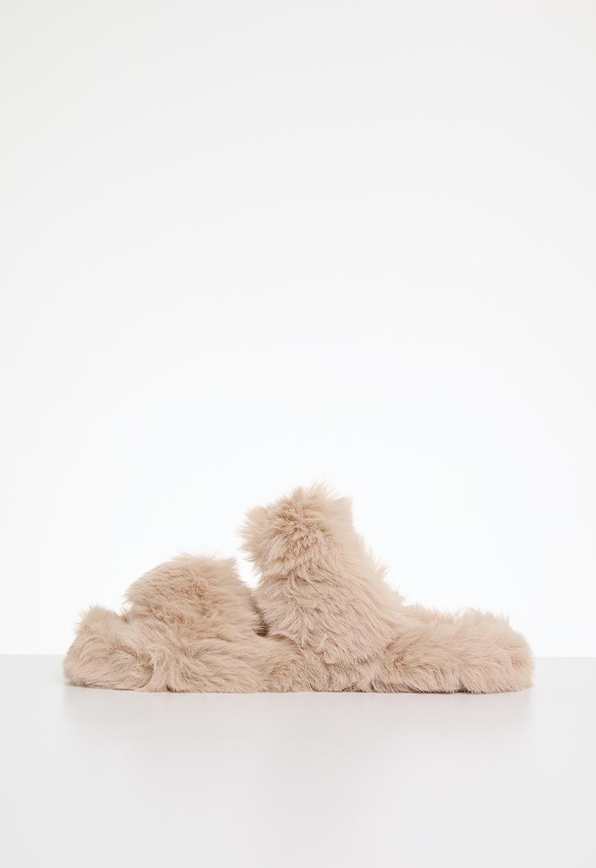 Pop Candy - Faux fur slippers - beige