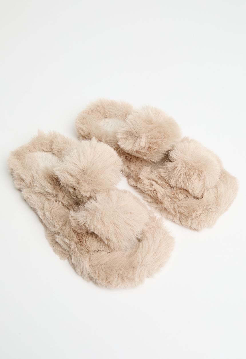 Pop Candy - Faux fur slippers - beige
