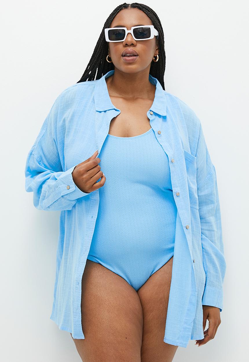 Cotton On - Plus Scoop Back One Piece Cheeky - Blue Sky Crinkle