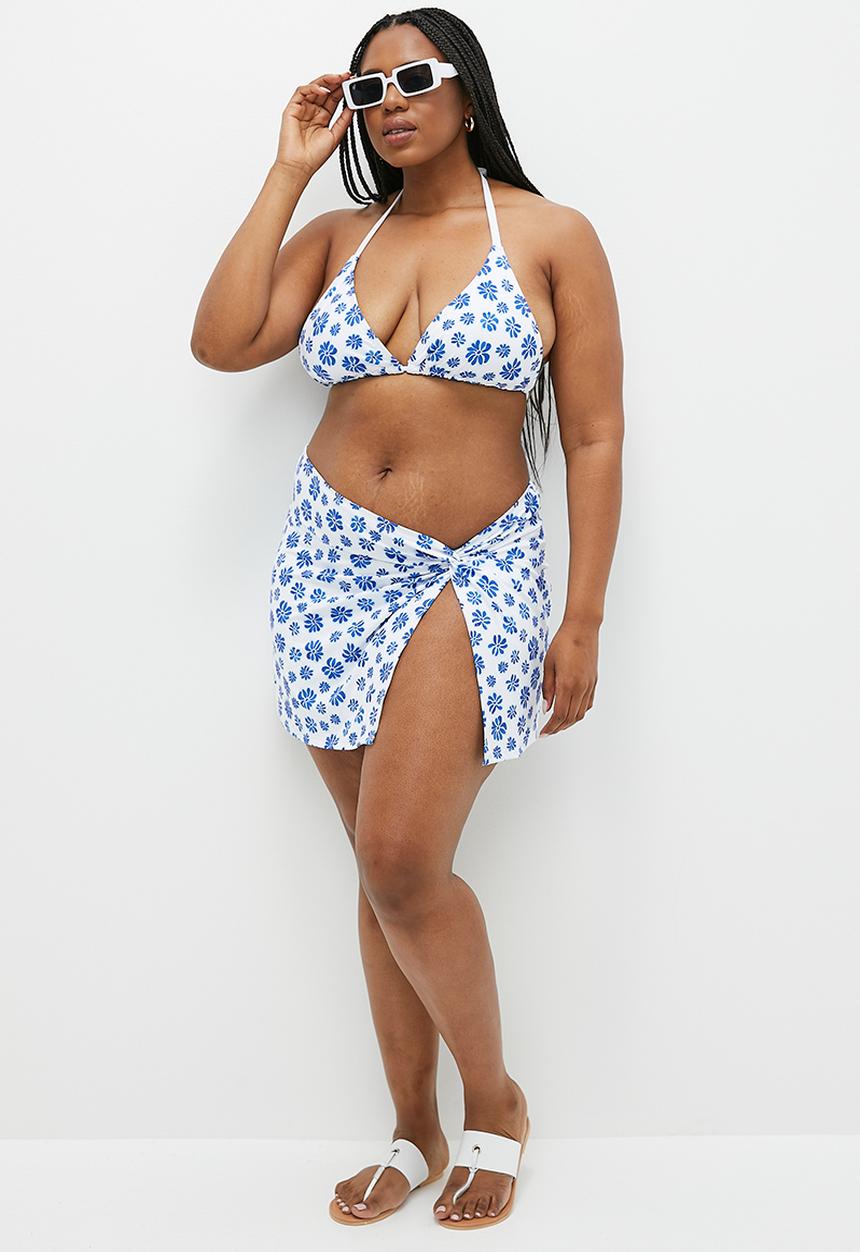 Cotton On - Plus Twist Front Swim Skirt - Mia Floral Blue