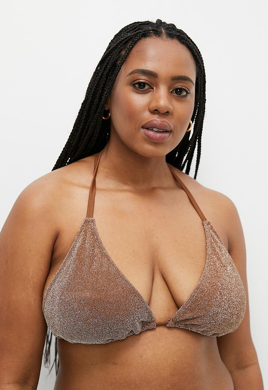 Cotton On - Plus Slider Triangle Bikini Top - Acorn Brown Metallic