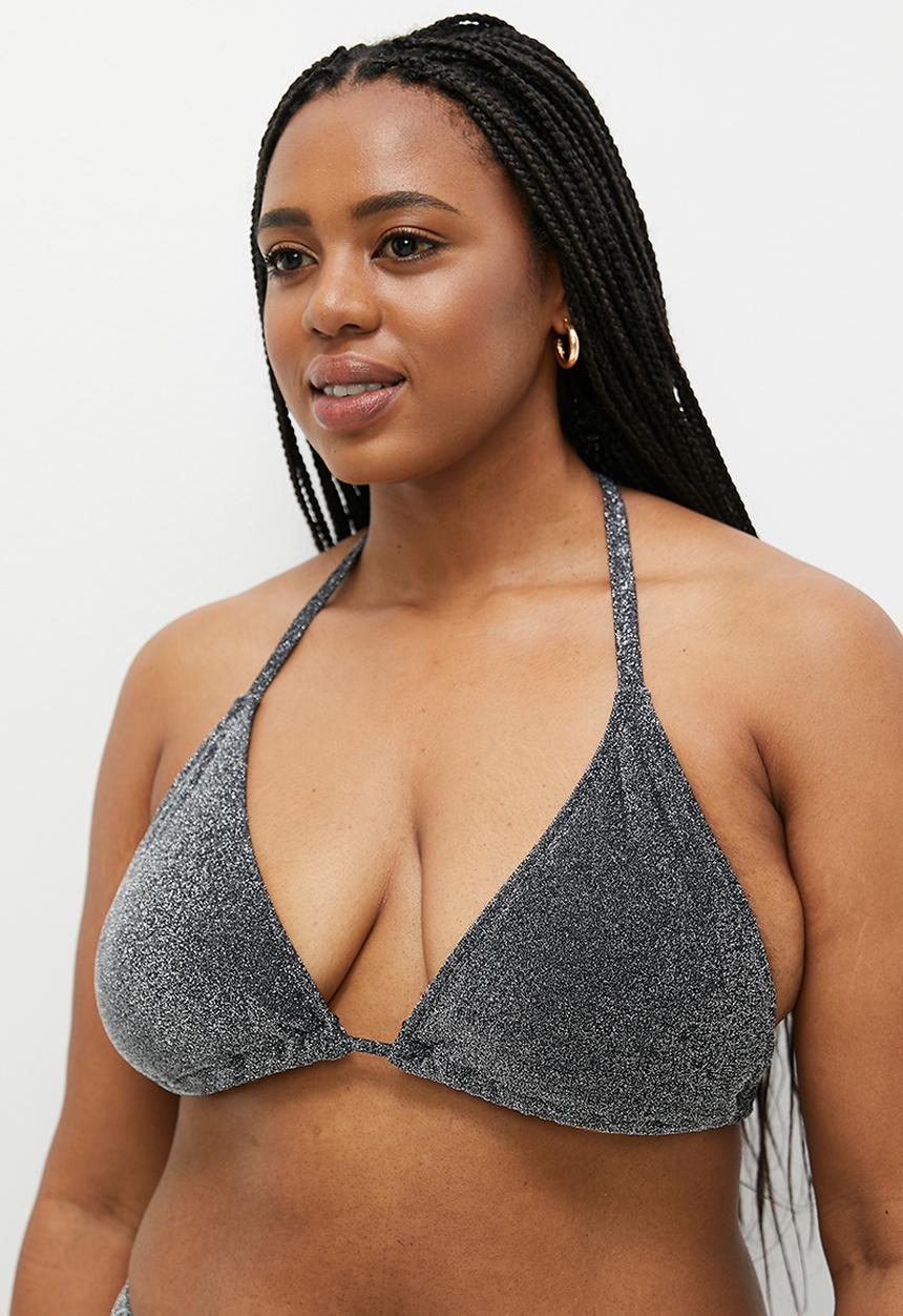 Cotton On - Plus Slider Triangle Bikini Top - Black Metallic