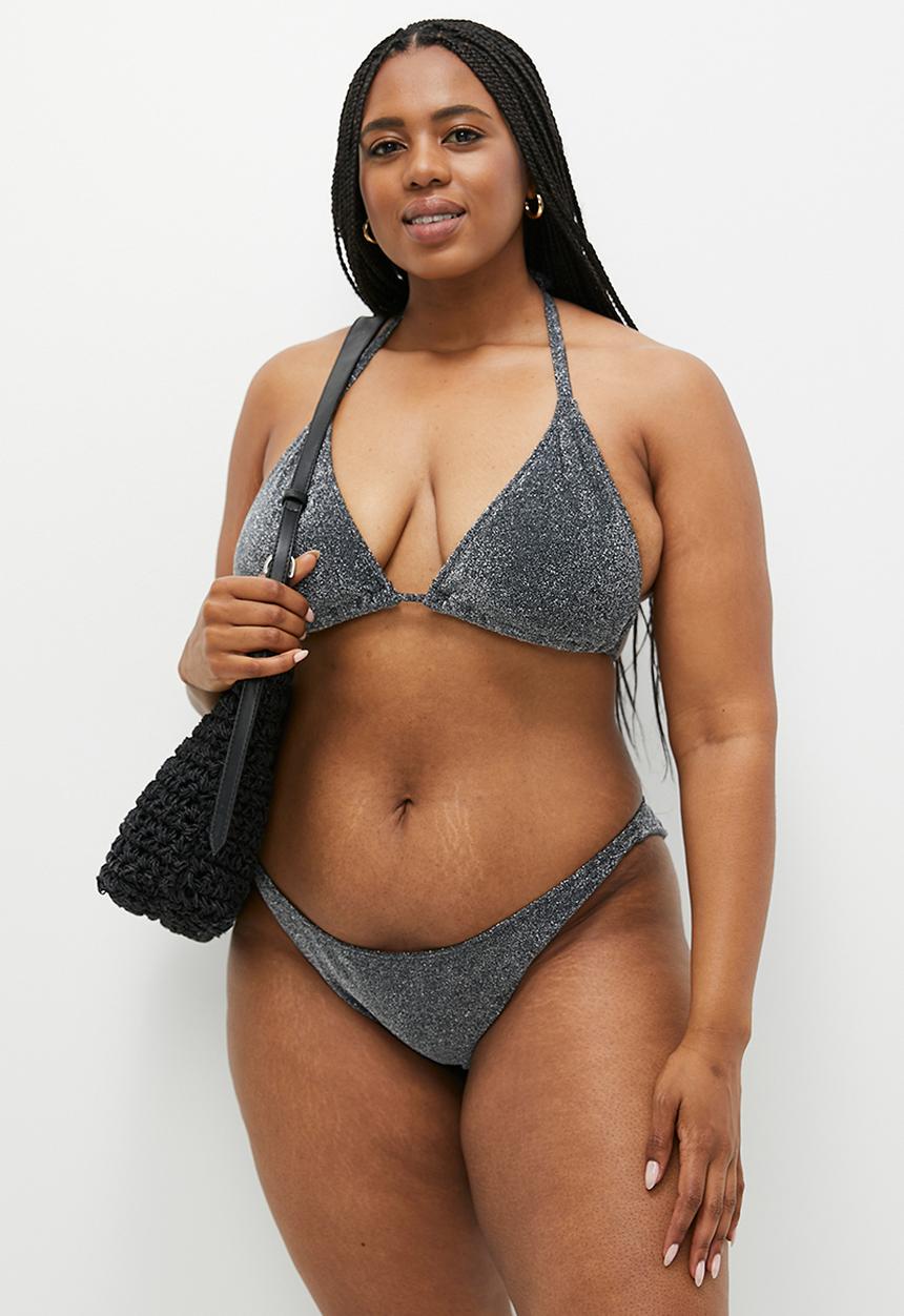 Cotton On - Plus Slider Triangle Bikini Top - Black Metallic