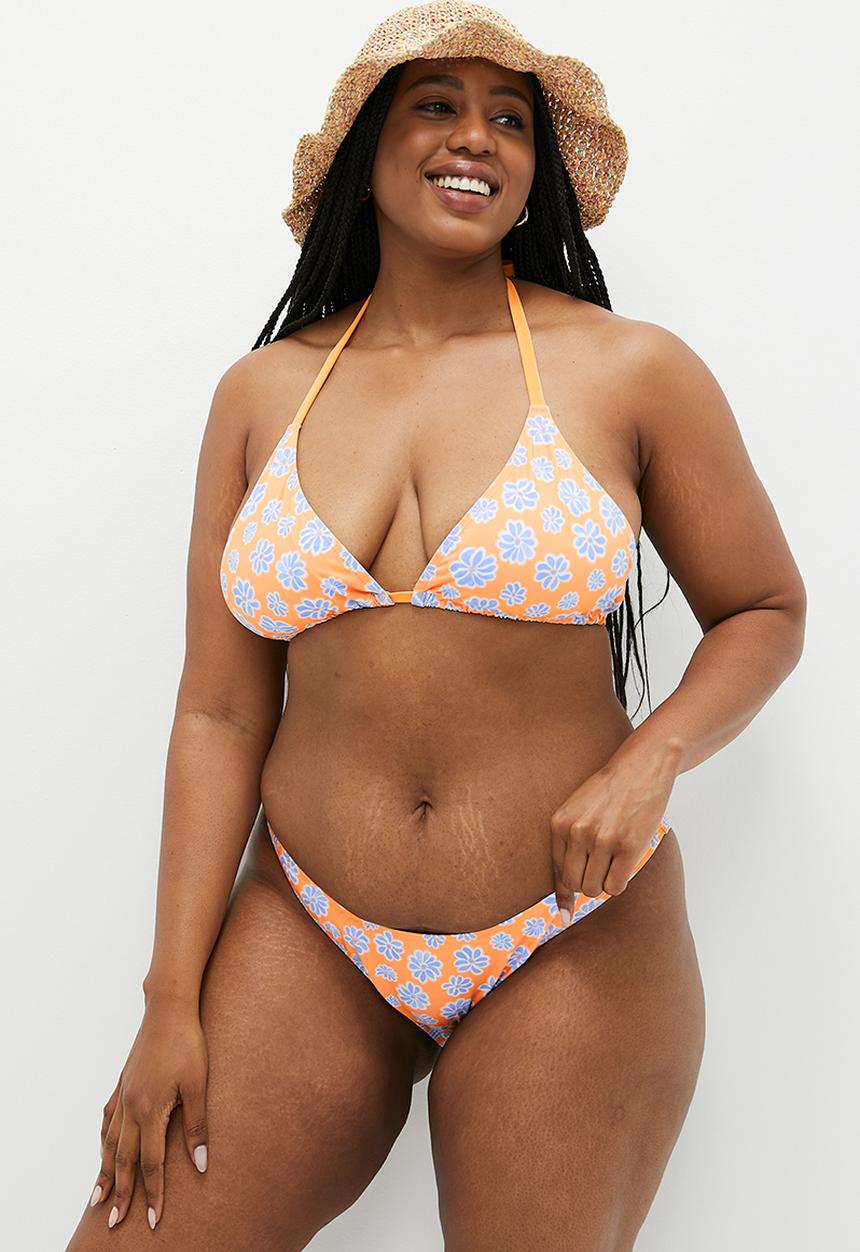 Cotton On - Plus High Side Brazilian Seam Bikini Bottom - Mia Floral Orange