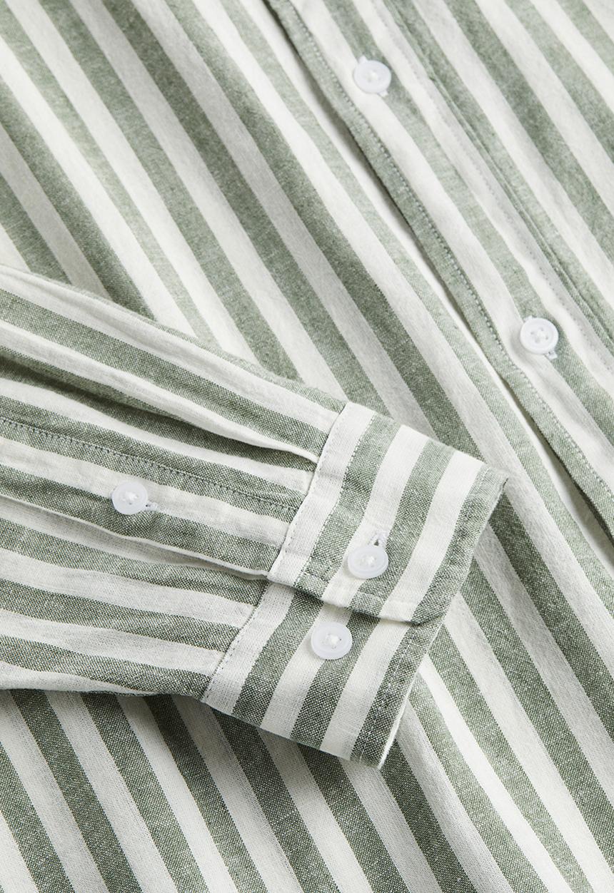 H&M - Relaxed fit linen-blend shirt - green white striped