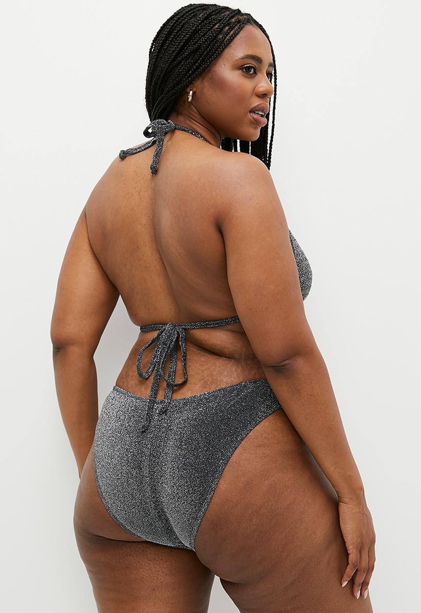 Cotton On - Plus High Side Brazilian Seam Bikini Bottom - Black Metallic