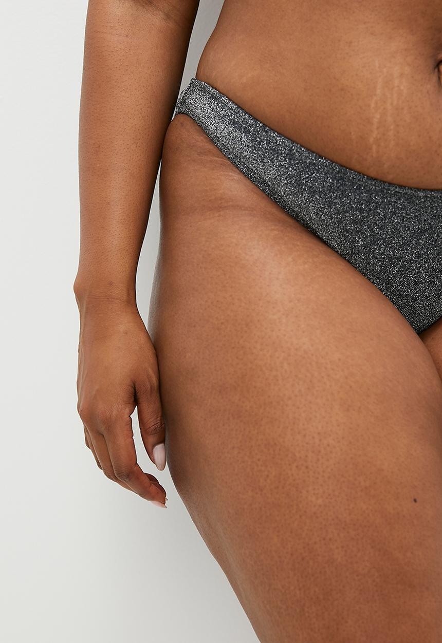 Cotton On - Plus High Side Brazilian Seam Bikini Bottom - Black Metallic