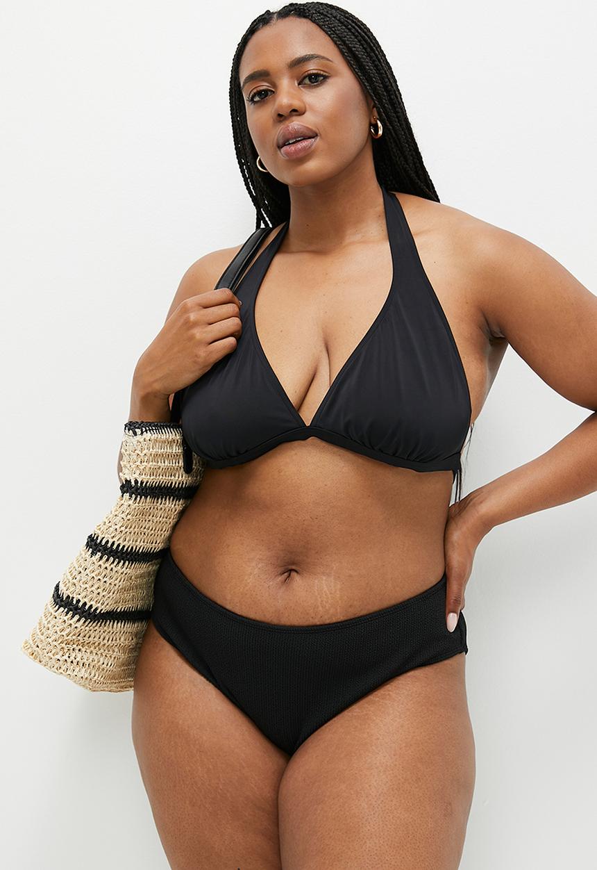 Cotton On - Plus Highwaisted Full Bikini Bottom - Black Crinkle