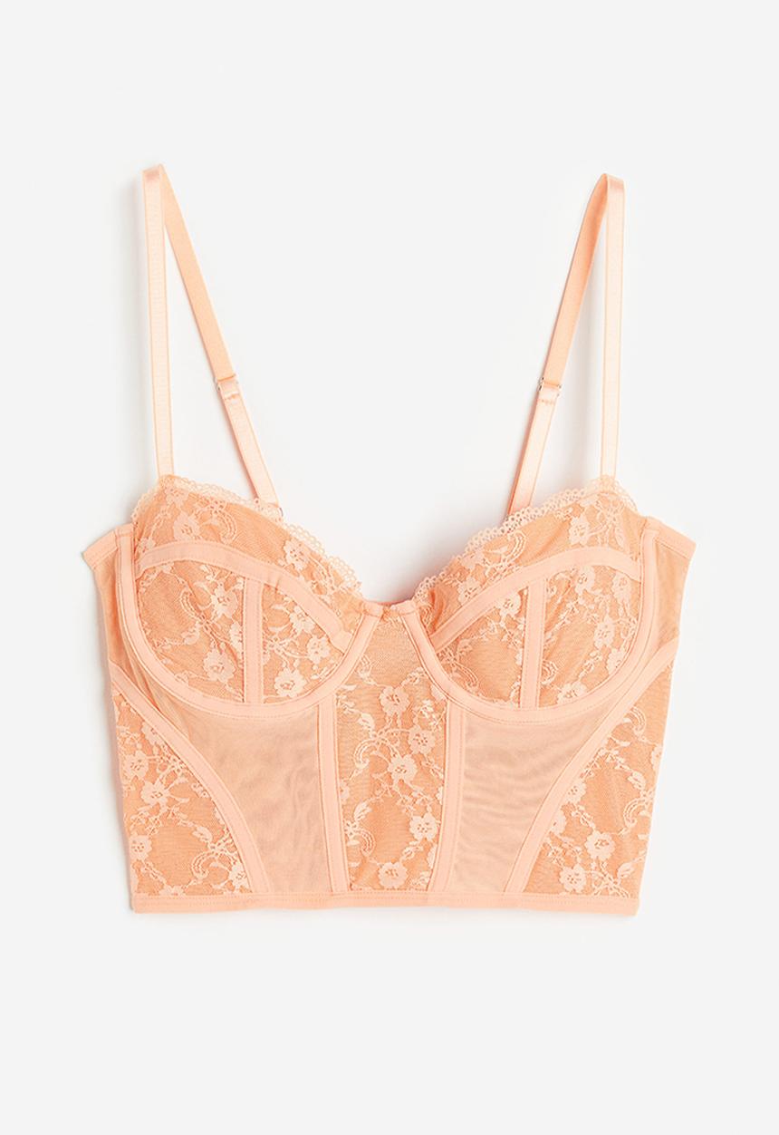 H&M - Lace-detail mesh bustier top - apricot 