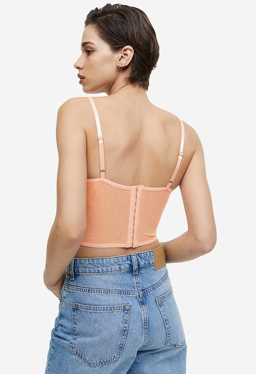 H&M - Lace-detail mesh bustier top - apricot 