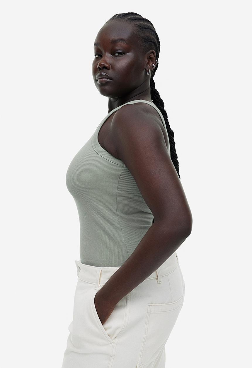 H&M - Ribbed vest top - sage green