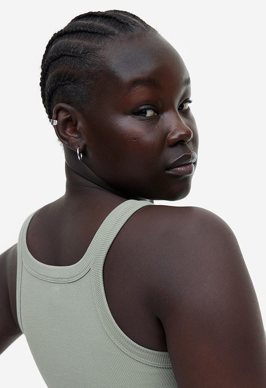 H&M - Ribbed vest top - sage green