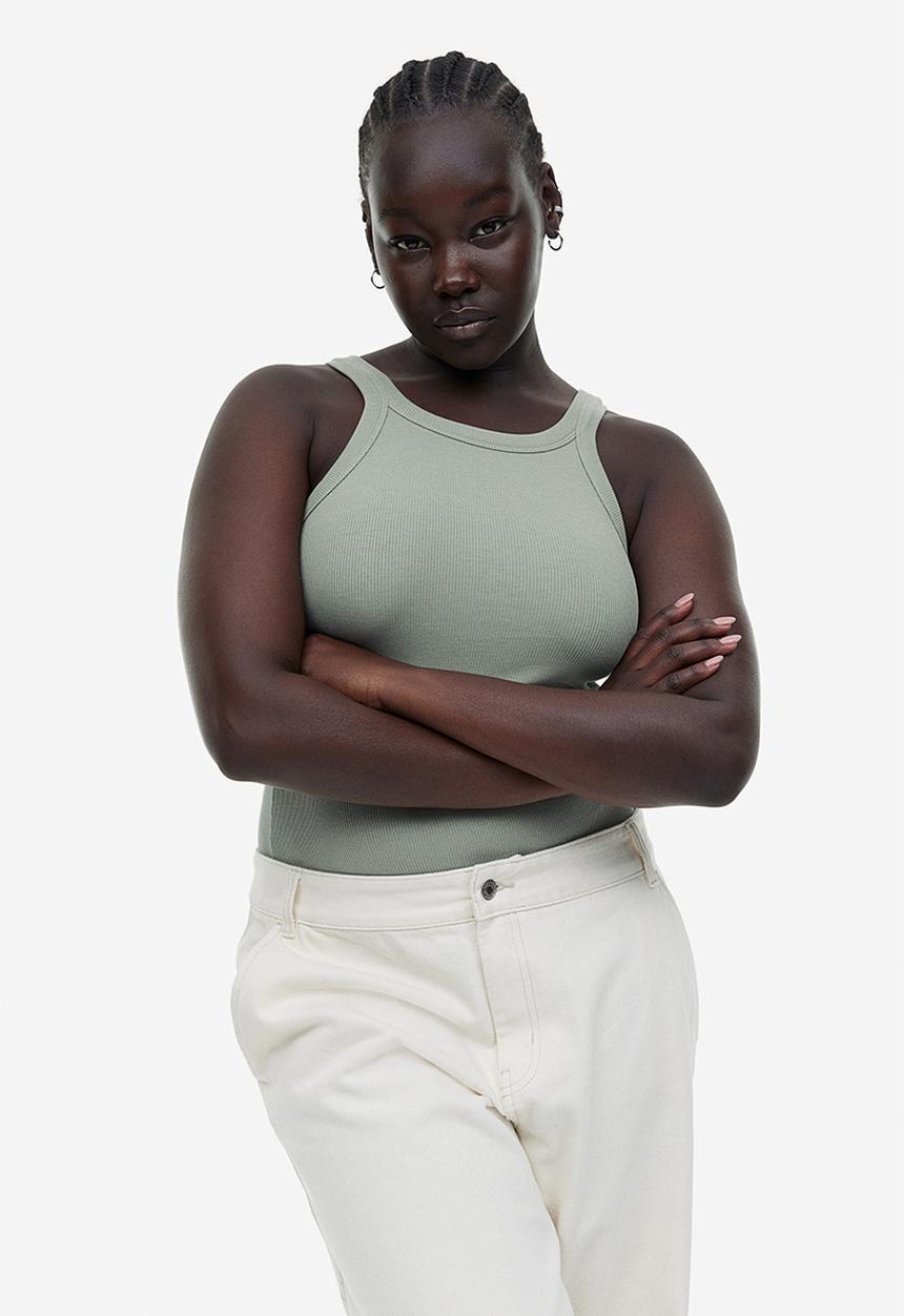 H&M - Ribbed vest top - sage green