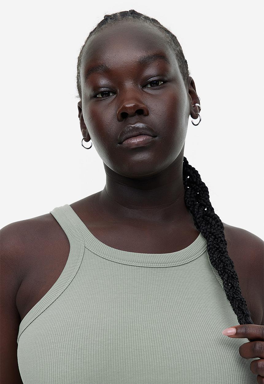 H&M - Ribbed vest top - sage green