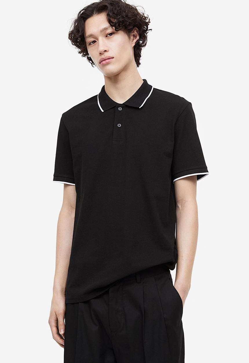 H&M - Slim fit cotton polo shirt - black