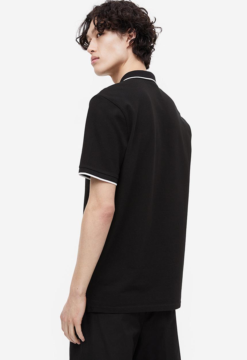 H&M - Slim fit cotton polo shirt - black