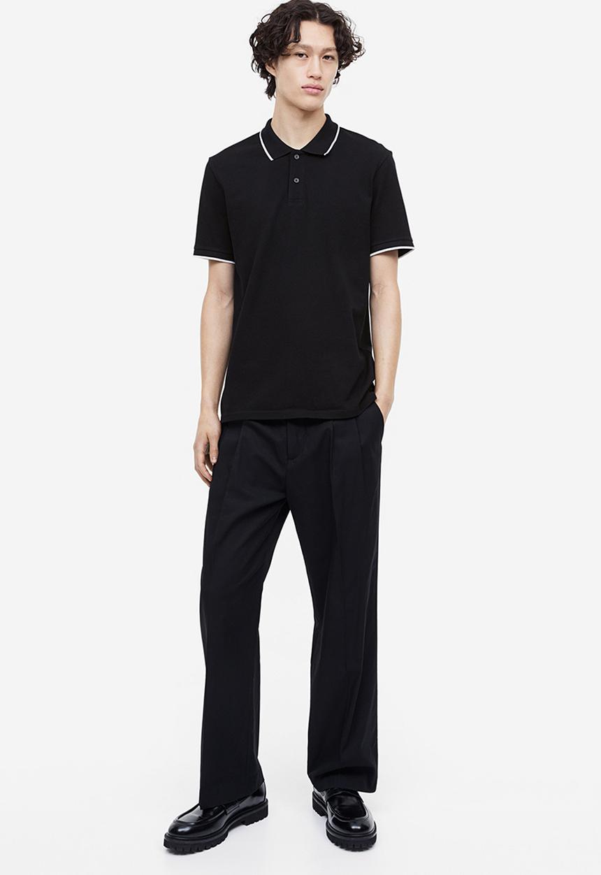 H&M - Slim fit cotton polo shirt - black