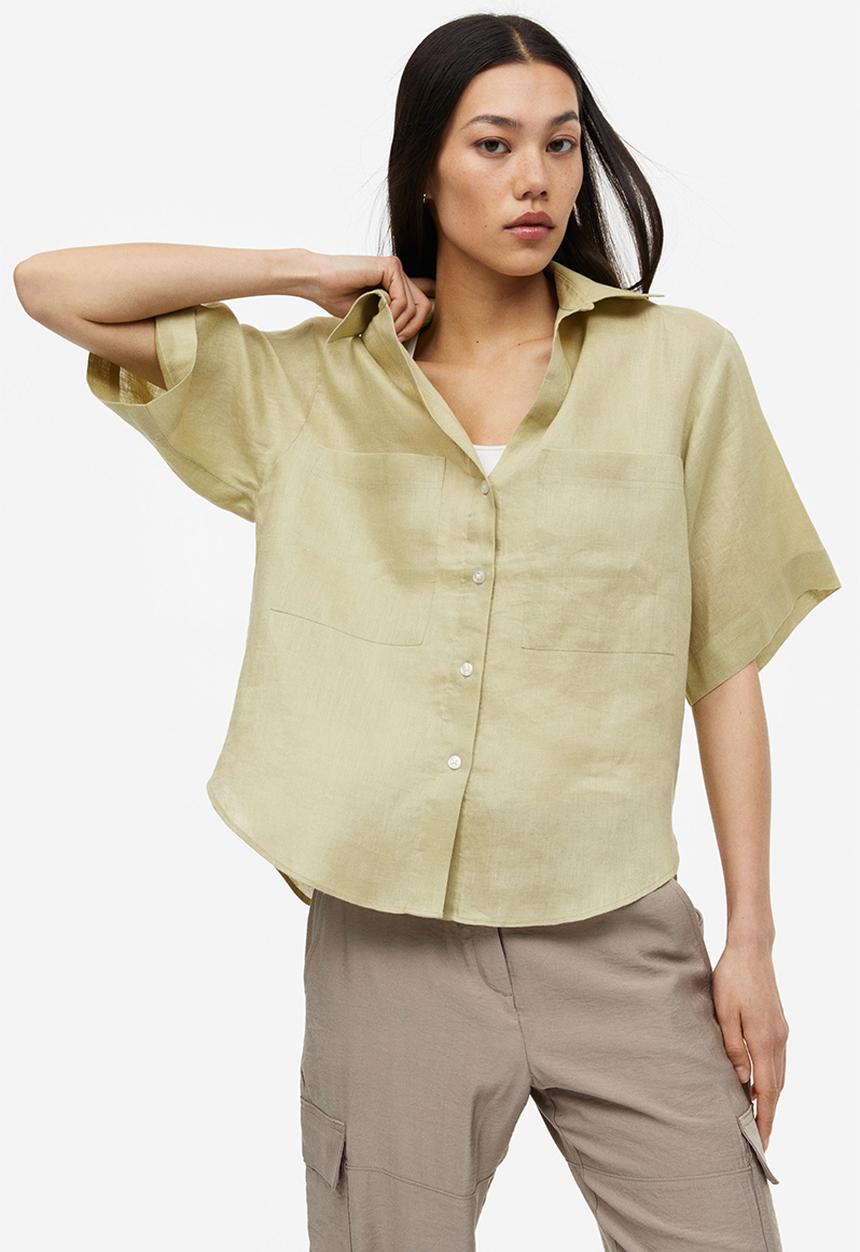 H&M - Linen shirt - light pistachio green 