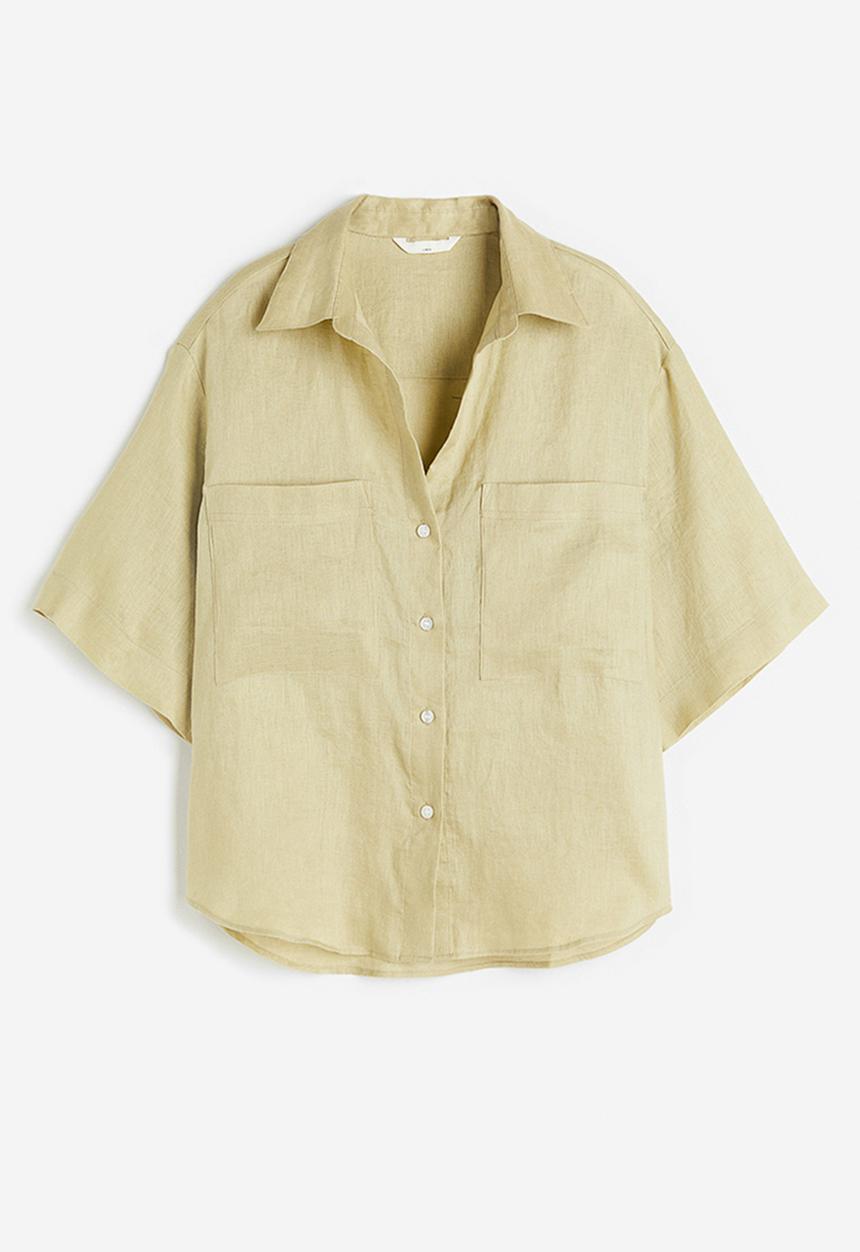 H&M - Linen shirt - light pistachio green 