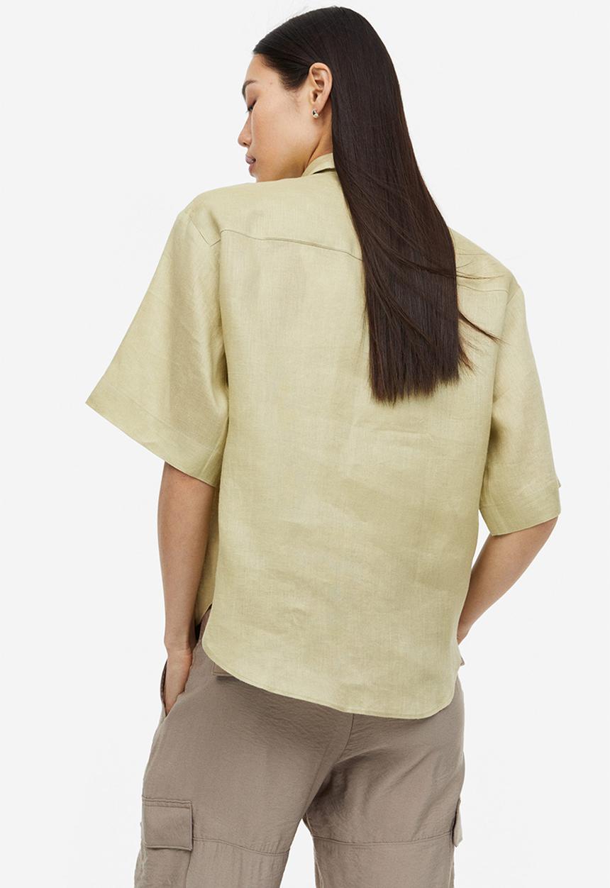 H&M - Linen shirt - light pistachio green 