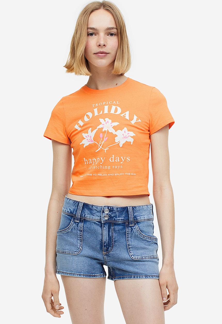 H&M - Printed cropped top - orange tropical holiday