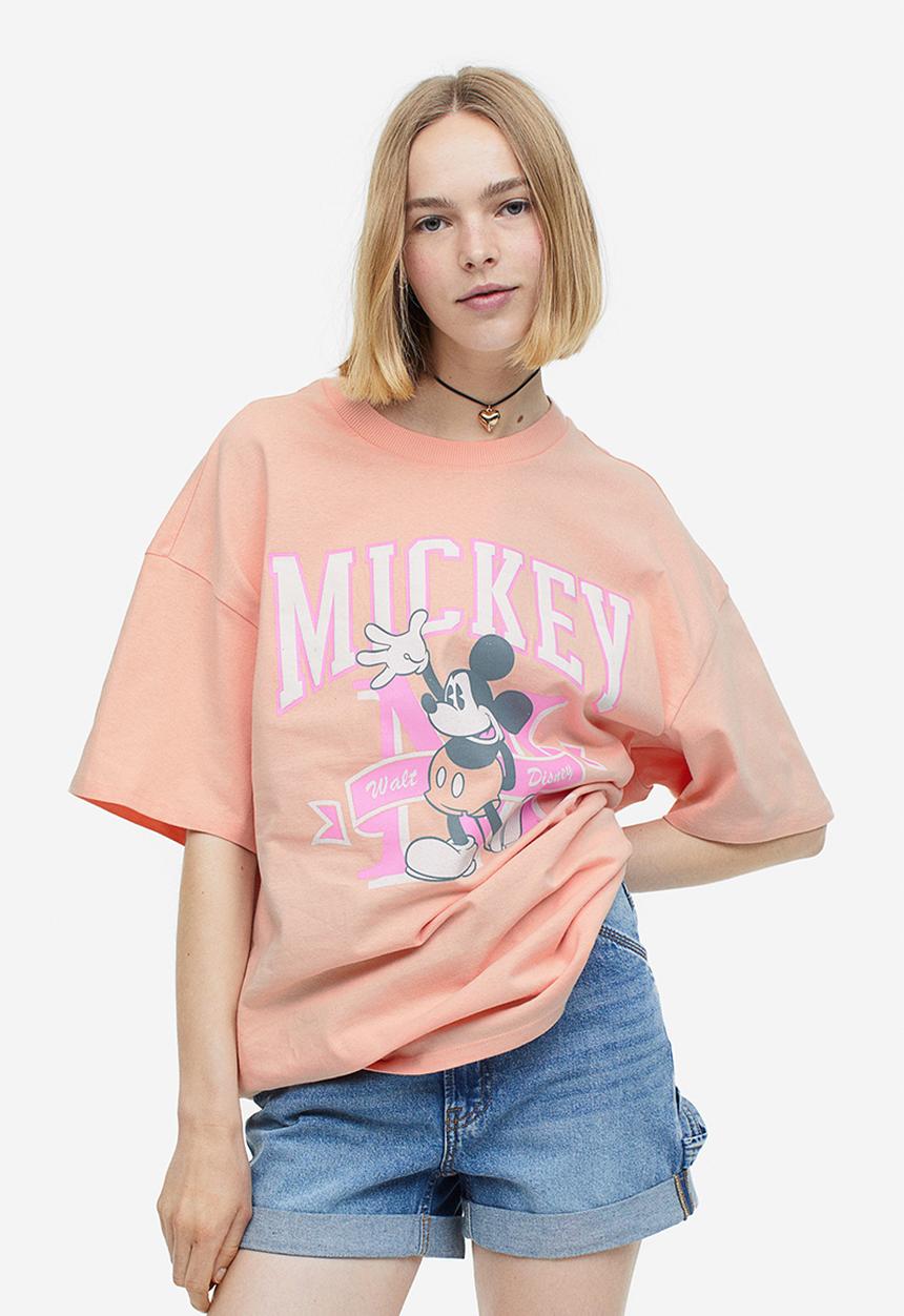 H&M - Oversized printed t-shirt - apricot mickey mouse 