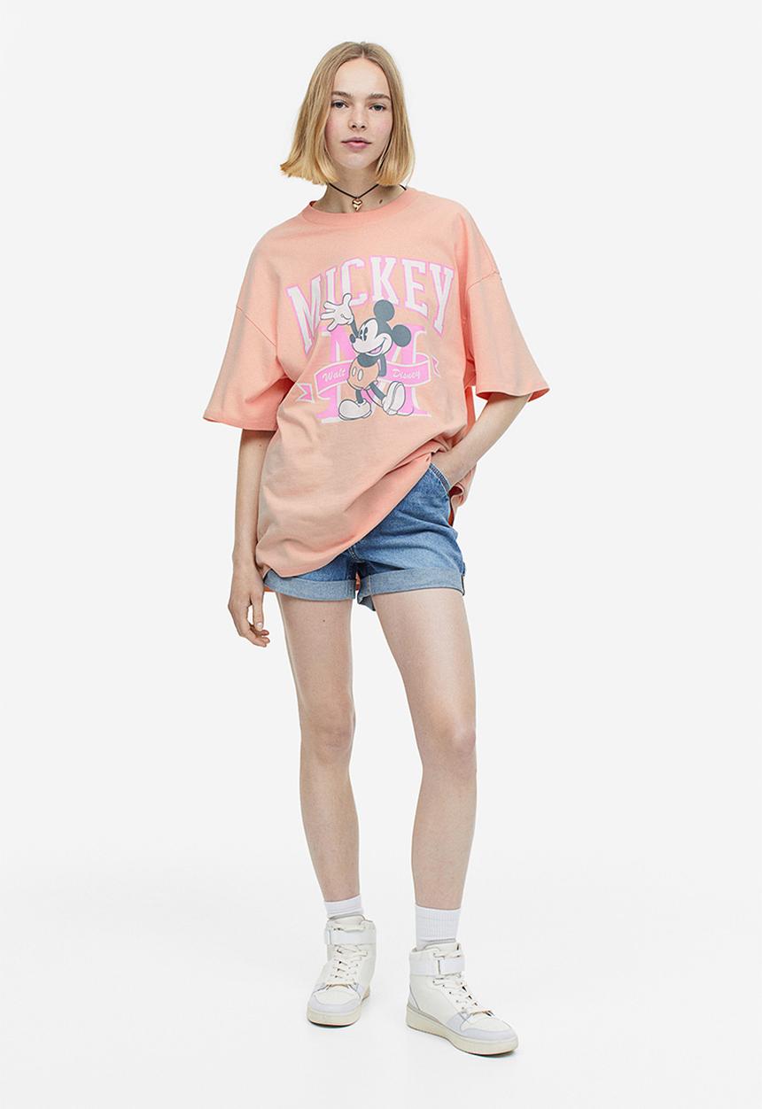 H&M - Oversized printed t-shirt - apricot mickey mouse 