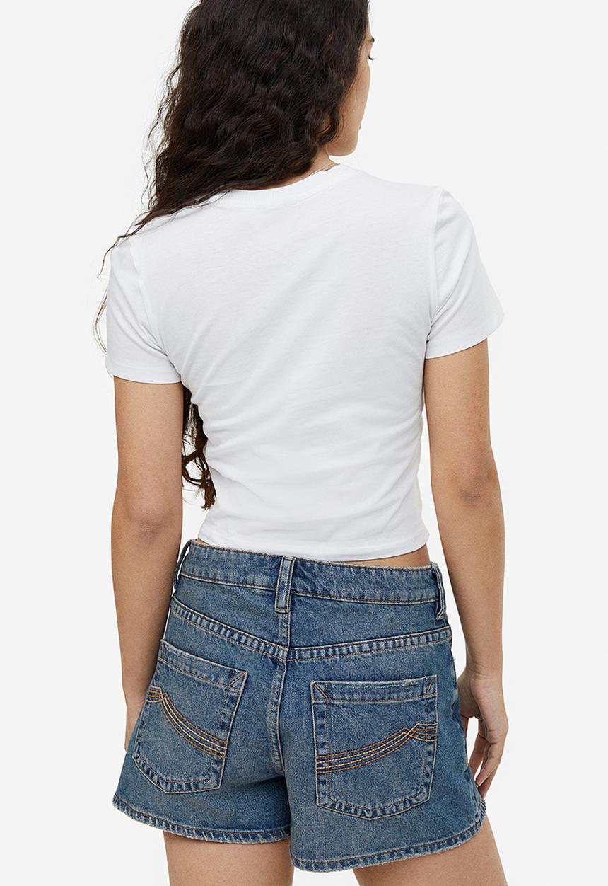 H&M - Printed cropped top - white portofino