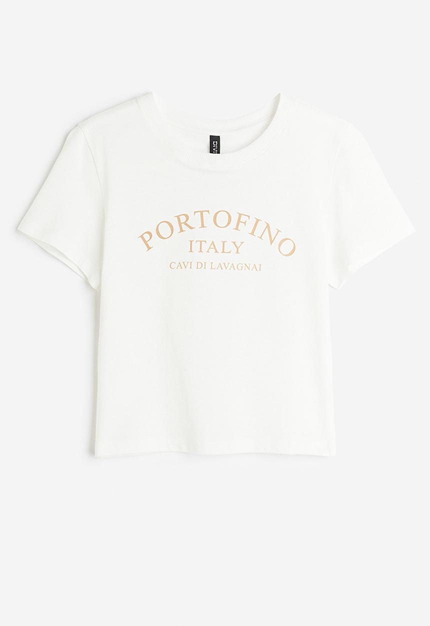H&M - Printed cropped top - white portofino