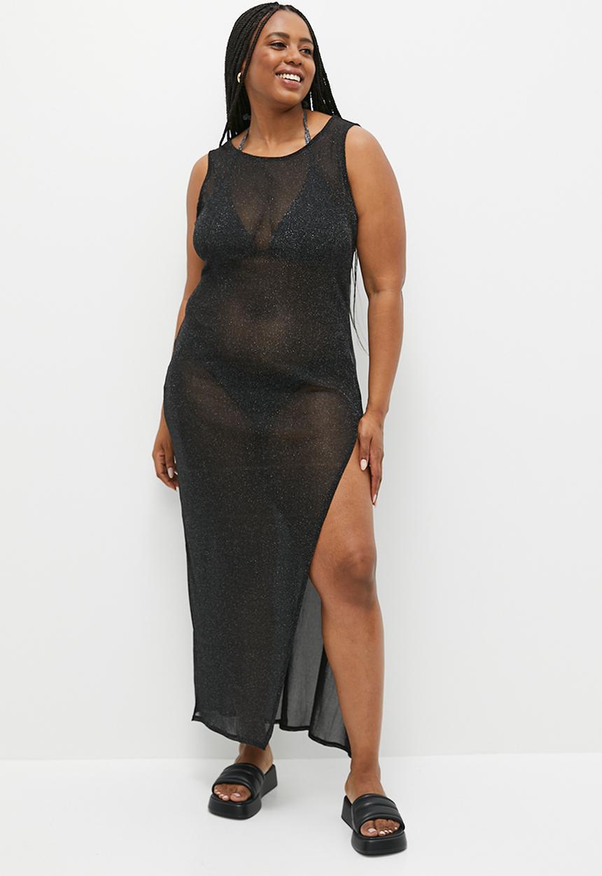 Cotton On - Plus Glitter Beach High Neck Maxi Dress - Black Metallic