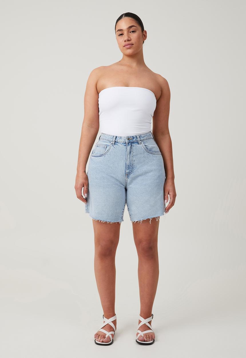 Cotton On - Plus Curvy Relaxed Denim Short - Palm Blue