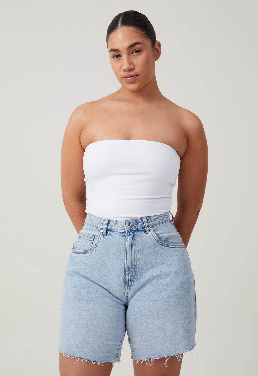 Cotton On - Plus Curvy Relaxed Denim Short - Palm Blue