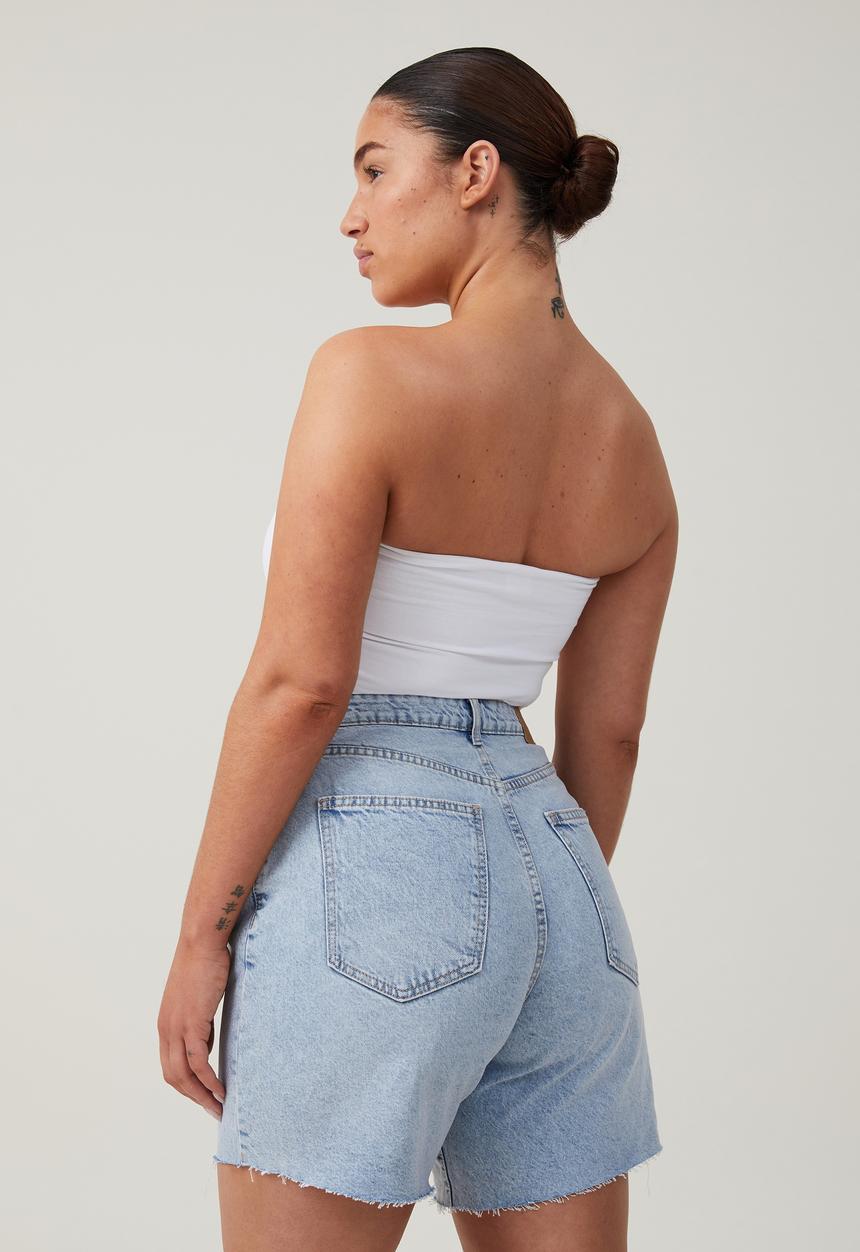 Cotton On - Plus Curvy Relaxed Denim Short - Palm Blue