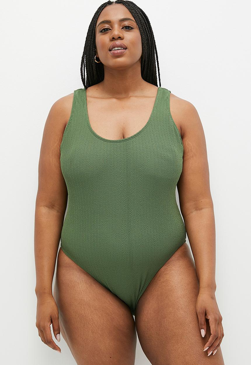 Cotton On - Scoop Back One Piece Cheeky - Khaki Crinkle