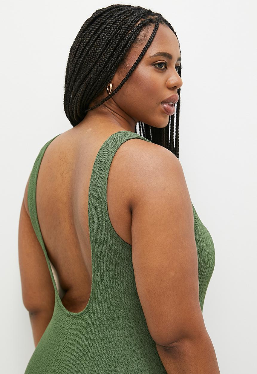 Cotton On - Scoop Back One Piece Cheeky - Khaki Crinkle