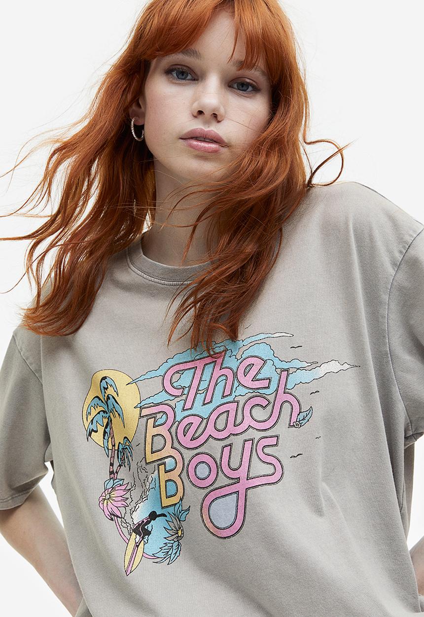 H&M - Oversized printed T-shirt - grey the beach boys